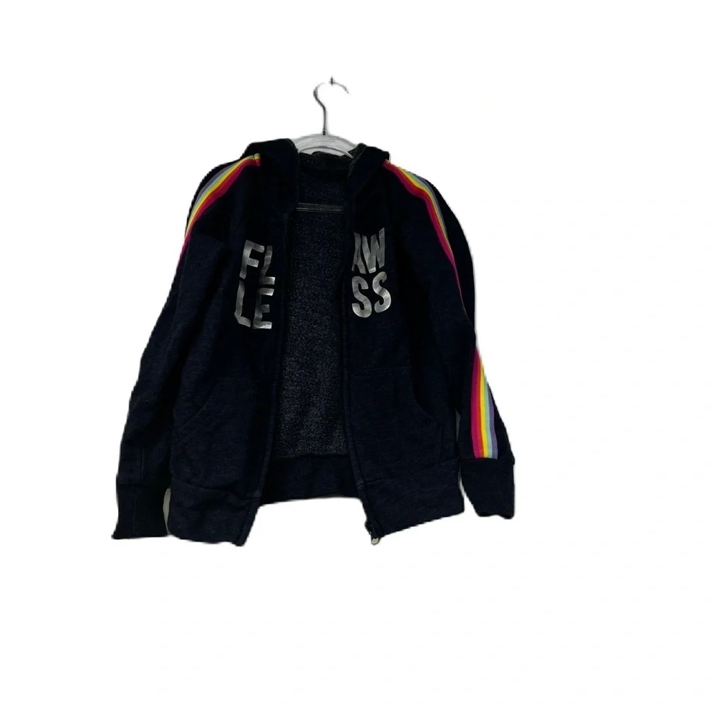 Children's Place Flawless rainbow zip up black heart hoodie sz 5/6 casual fun